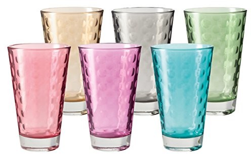 LEONARDO HOME Leonardo 047283 zestaw 6 szklanek optic, duży, posortowany pod względem koloru, szklany, wielobarwny, 8 x 8 x 13 cm, 6 sztuk 047283