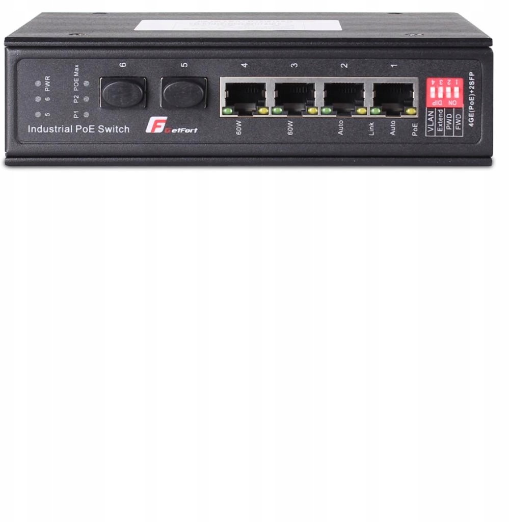 Switch Poe Getfort Przemysłowy 4GE + 2SFP