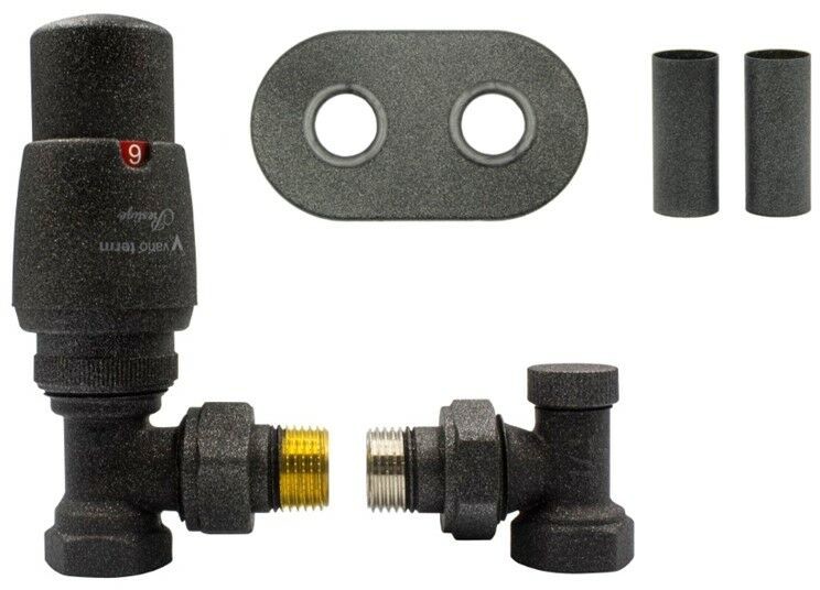 Varioterm Zawór termostatyczny ELEGANT kątowy All in One bez złączek - ciemny grafit strukturalny rozeta owalna 1szt AELGS0215C/FK(X)PO