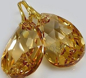 Swarovski Nowe Duże Kolczyki Golden Złote Srebro