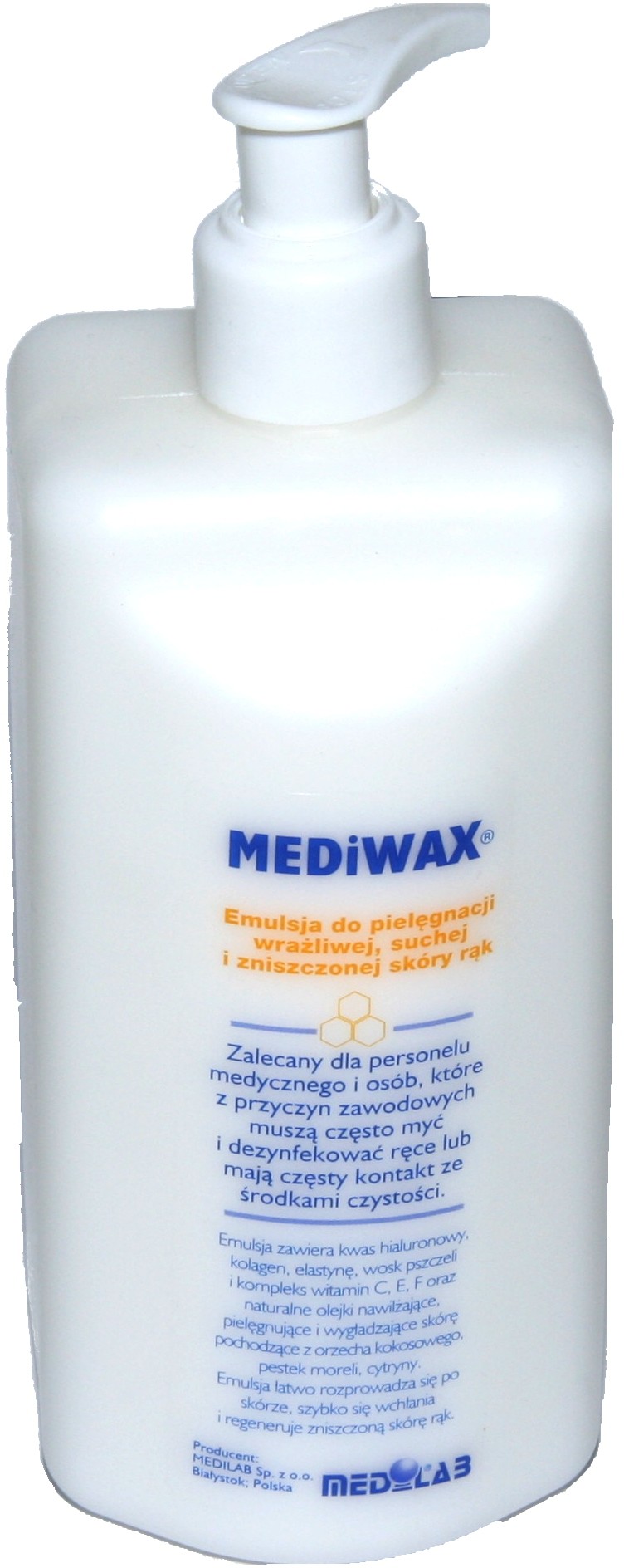 MEDILAB Medilab Mediwax-500 ml z dozownikiem Emulsja do rąk z woskiem pszczelim MEDILAB 1996