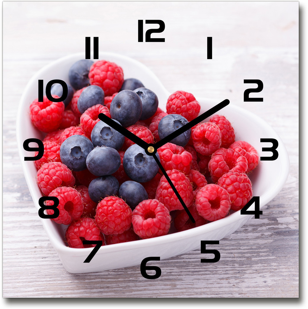 Zegar szklany kwadratowy Maliny i jagody