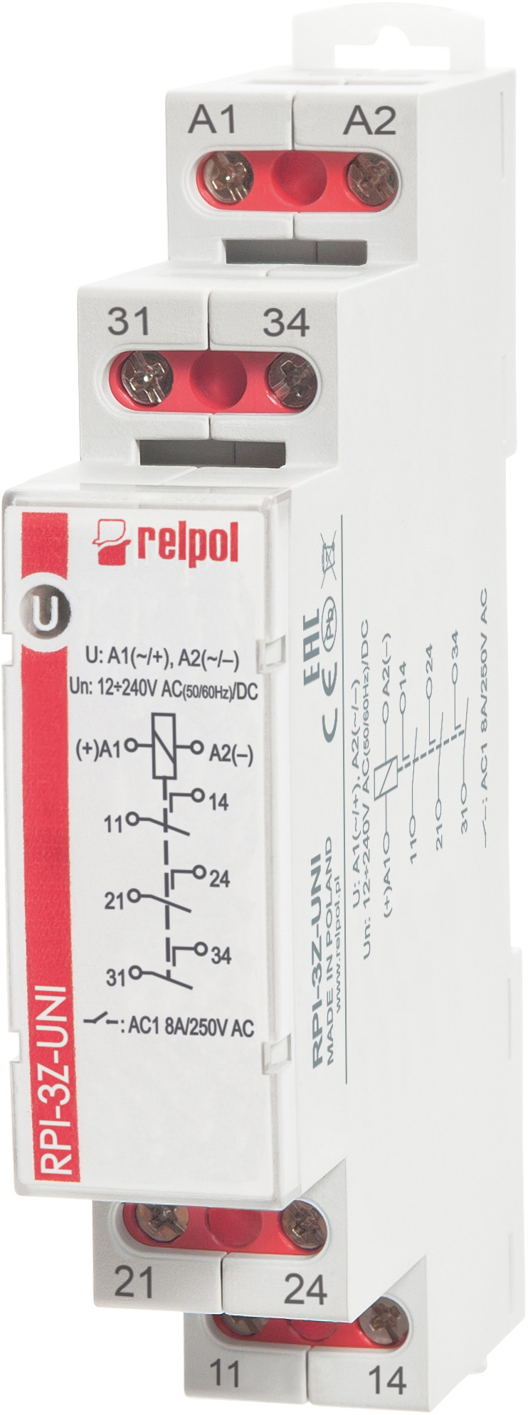 Schneider Electric Przekaźnik-w-obudowie-modułu-instalacyjnego-szerokość-175-mm-Zestyki-3Z-zwierne-materiał-styków-AgSnO2-znamionowe-napięcie-wejścia-12240-V-AC-DC 863515
