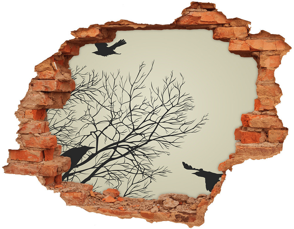Wallmuralia.pl Dziura 3d fototapeta na ścianę Wrony na drzewie