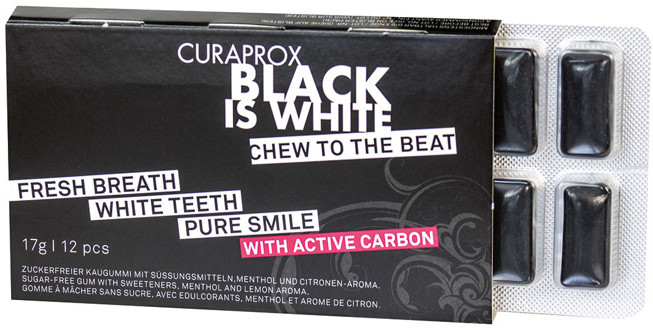 GUM Curaprox Black is White Chewing Wybielająca, czarna guma do żucia z węglem, 12 szt. Gum000011