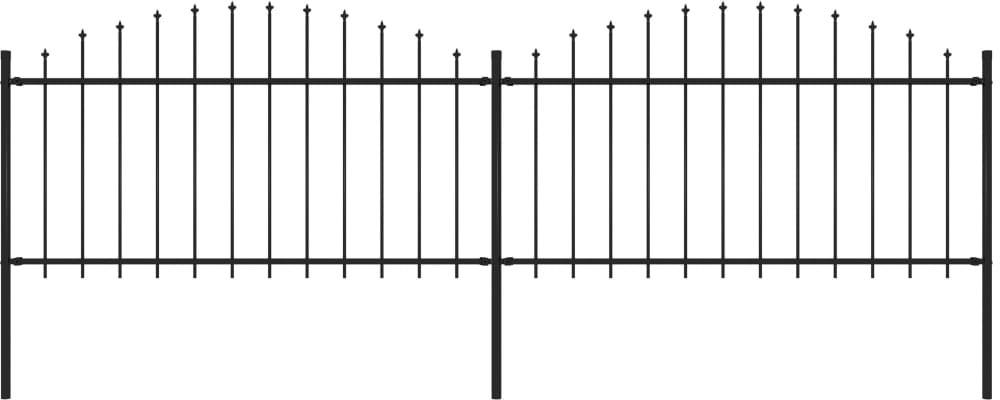 vidaxl Panele ogrodzeniowe z grotami, stal, (1,25-1,5) x 3,4 m, czarne