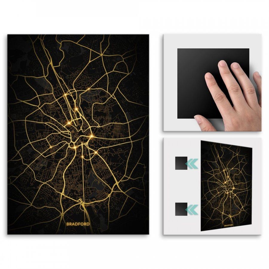 Pix4home Plakat metalowy Mapa City Lights Bradford L POS-L-04075