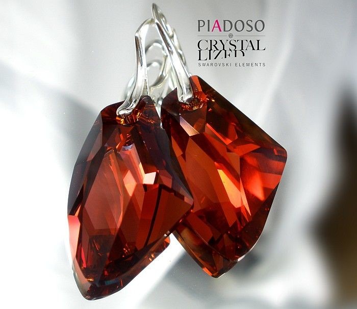 Swarovski piękne duże kolczyki RED MAGMA SREBRO