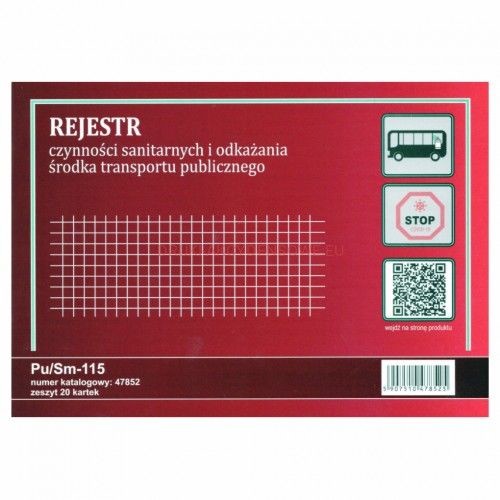 Firma krajewski Rejestr czynności sanitarnych i odkażania środka transportu publicznego [Pu/Sm-115] Pu/Sm-115