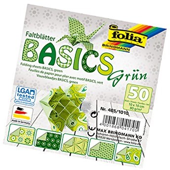 Folia Foliowe arkusze składane Basics 80 g/m2, 50 arkuszy sortowanych w 5 motywach, 10 x 10 cm, zielony (465/1010)