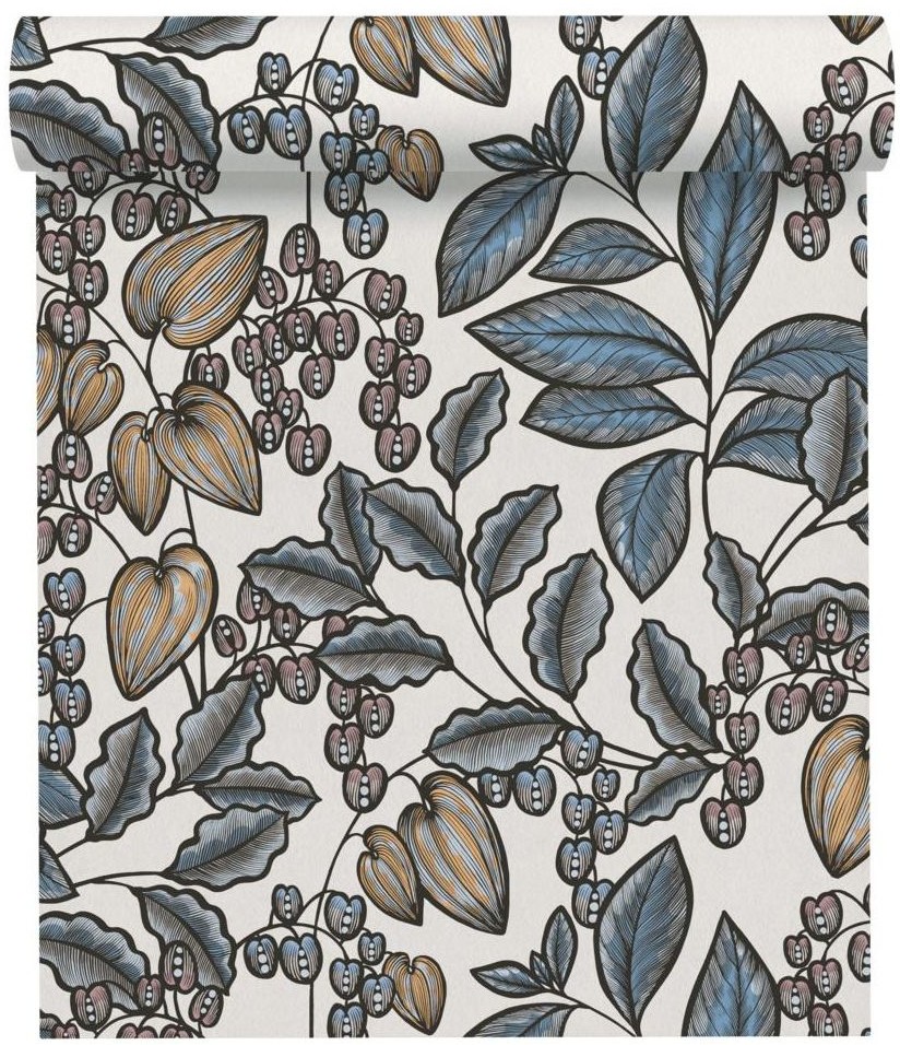 Tapeta Floral Impression 377548 biało-niebieska winylowa na flizelinie