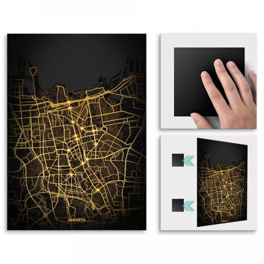 Pix4home Plakat metalowy Mapa City Lights Dżakarta L POS-L-03489
