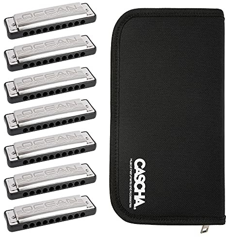 CASCHA Ocean Rock Harmonica Pack 7 (C-D-E-F-G-A-Bb), 7 harmonijek ustnych z torbą, czarny HH 2299