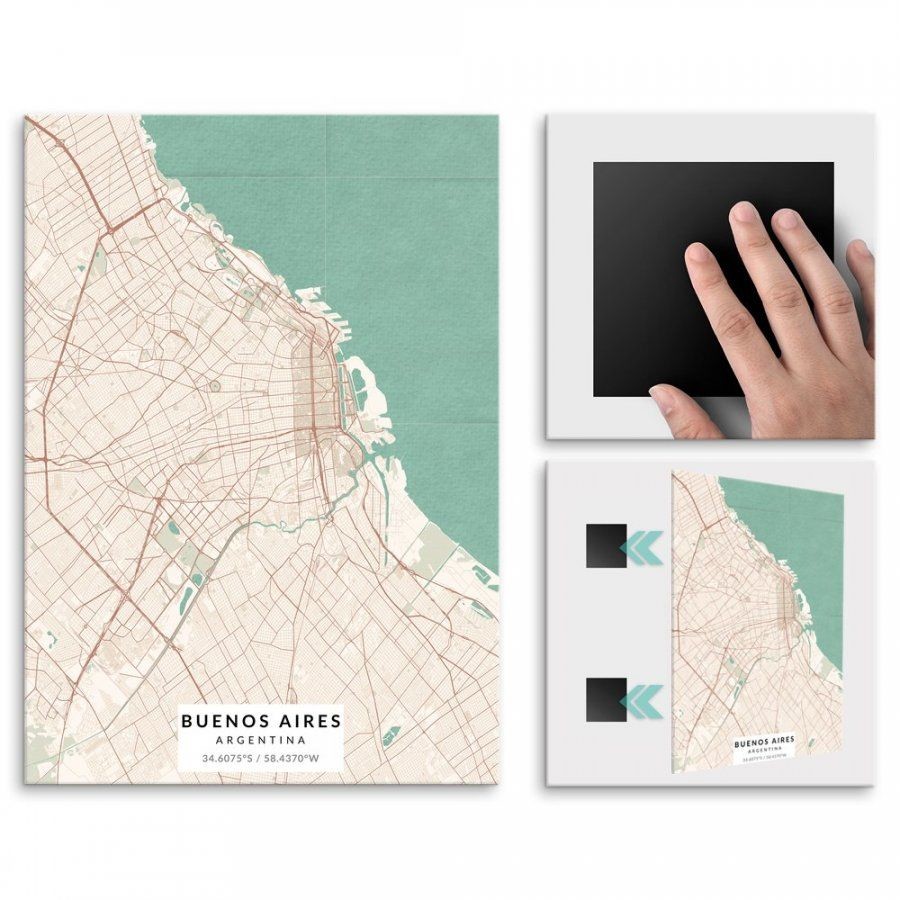 Pix4home Plakat metalowy Mapa Vintage Buenos Aires L POS-L-03555
