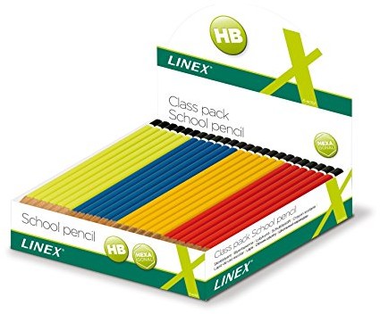 Linex 400037820 ołówek-wyświetlacz Box szesnaście skantiger ołówki HB szkolny z lakierowanej na złamania Mine i na końcu w 4 kolorach: czerwony, żółty, niebieski i zielony Limonka wyświetlacz z 144 sz 400037820
