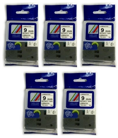 Brother Aimotech Taśma 5-pak zamiennik do 9mm/8m plombowa biała czarny nadruk 5xTZESE2 5xAZESE2