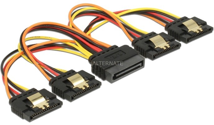 Delock 60156 kabel SATA 0,15 m SATA 15-pin 4 x SATA 15-pin Wielobarwny