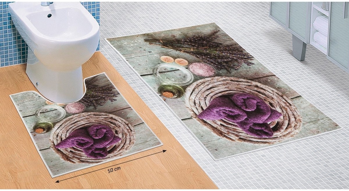 Komplet dywaników łazienkowych Lawenda 3D, 60 x 100 cm, 50 x 60 cm