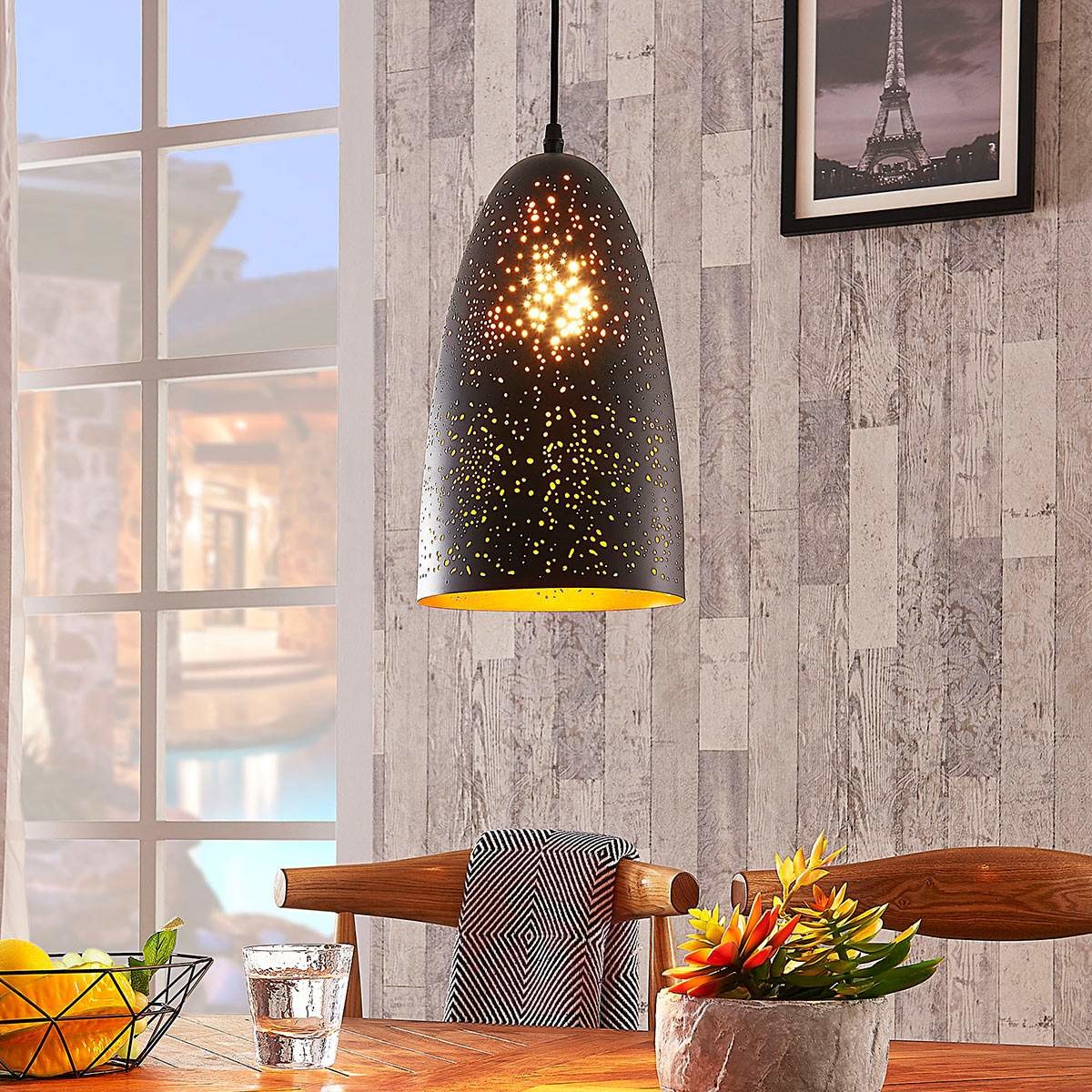 Lampenwelt COM Czarno-złota metalowa lampa wisząca Tola