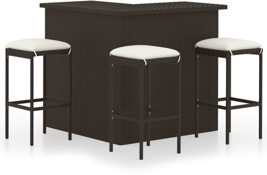 vidaXL 4-cz. zestaw barowy do ogrodu z poduszkami, rattan PE, brązowy