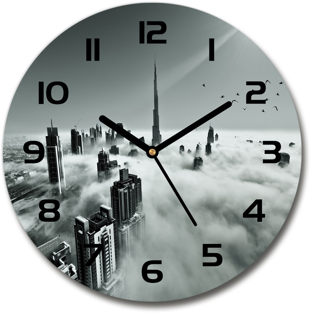 Zegar szklany okrągły Mgła nad Dubajem