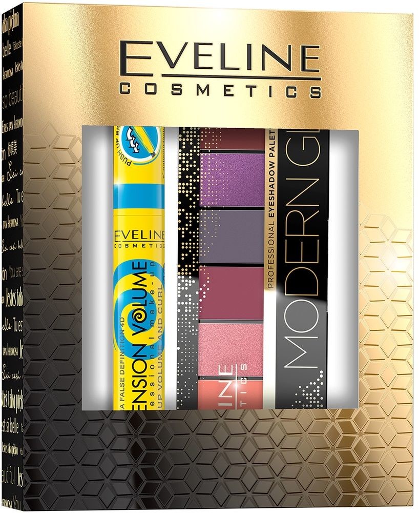 Eveline cosmetics Eveline Zestaw Cienie do Powiek Modern Glam + Tusz Extension Volume Push Up EVEL-3777