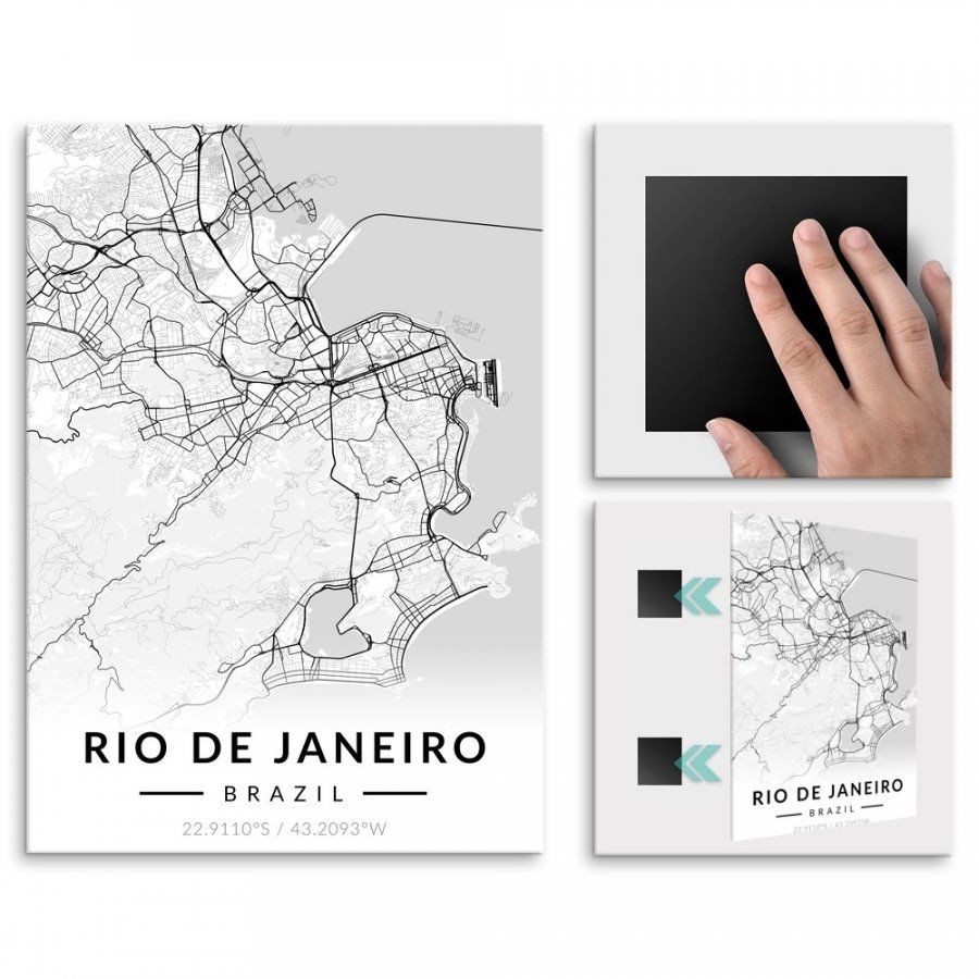 Pix4home Plakat metalowy Mapa B&W Rio De Janeiro M POS-M-03435