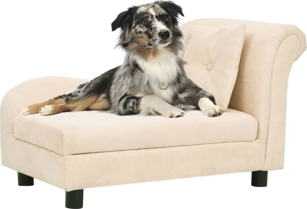 Vidaxl Sofa dla psa z poduszką kremowa 83x44x44 cm pluszowa 171106