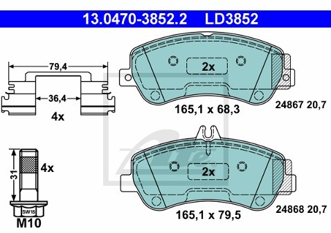 ATE KLOCKI HAM CERAMIC 13.0470-3852.2 MERCEDES X204 GLK 200CDI 13- 13.0470-3852.2