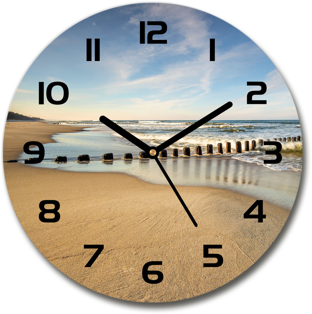 Zegar szklany okrągły Plaża nad Bałtykiem