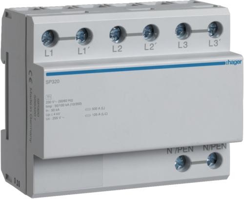 Hager Ogranicznik przepięć T1 3P sieć TN/TT Iimp 100kA Up1,5kV SP320 SP320