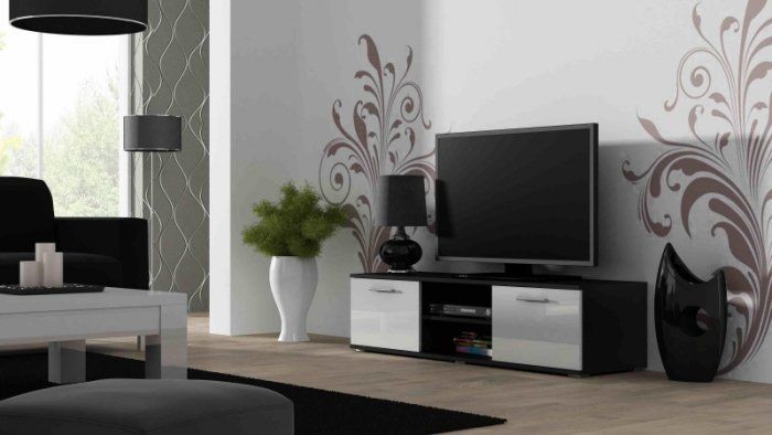 Cama MEBLE MEBLE Szafka RTV SOHO 140 czarny/ biały połysk