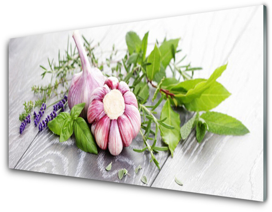 Tulup.pl Panel Szklany Czosnek Zioła do Kuchni 125x50cm