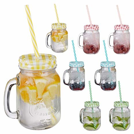 Relaxdays szklanki do napojów ze słomką, zestaw 8 szt. , 400 ml, gastronomiczne, szklanki z uchem, zestaw kolorowych szklanek Ice Cold Drink 10023415