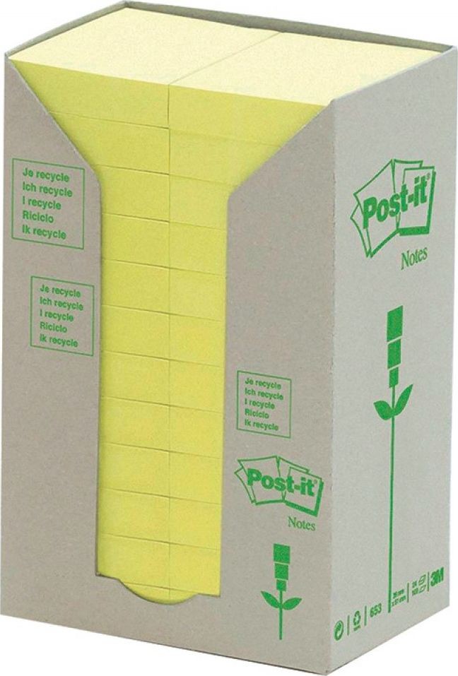 INNY Bloczek Samoprzylepny Ekologiczny Post It 653.1t 38x51mm 24x100 Kart Żółty 106L117