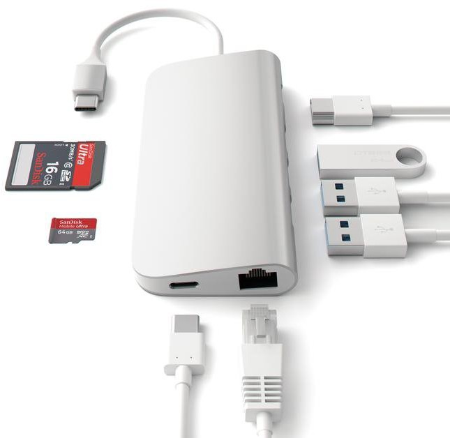 Satechi Satechi Multiport Ethernet USB-C Hub Ethernet/3xUSB 3.0/HDMI/USB-C(Power delivery SD/microSD Silver ST-TCMAS