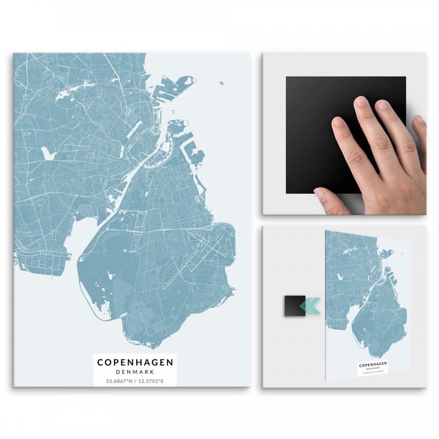Pix4home Plakat metalowy Mapa Lazur Kopenhaga L POS-L-02218