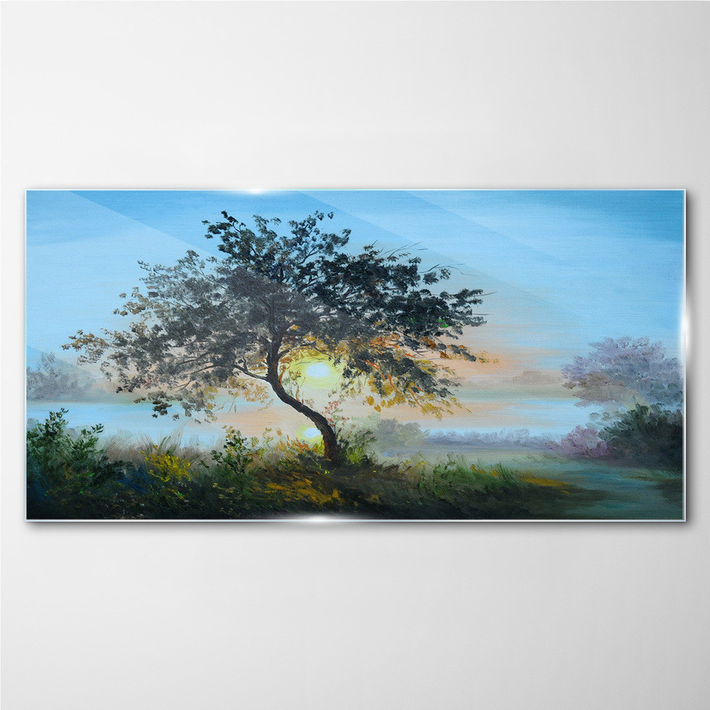 PL Coloray Obraz na Szkle drzewo niebo woda słońce 120x60cm