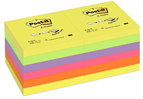 Post-it Post-It r330 N12 W konkurencyjnej notatnik z-Notes, 76 X 76 MM, neonowy żółty,  zielony, różowy  lila,  ,  pomarańczowy, 12 bloki po 100 arkuszy R330N12