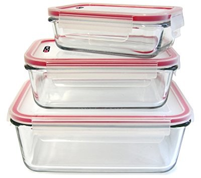 Cuisy - KB5667 3 formy do zapiekania, ze szkła, z pokrywką, szary/biały/czerwony/zielony, 22 x 17 x 9 cm KB5667