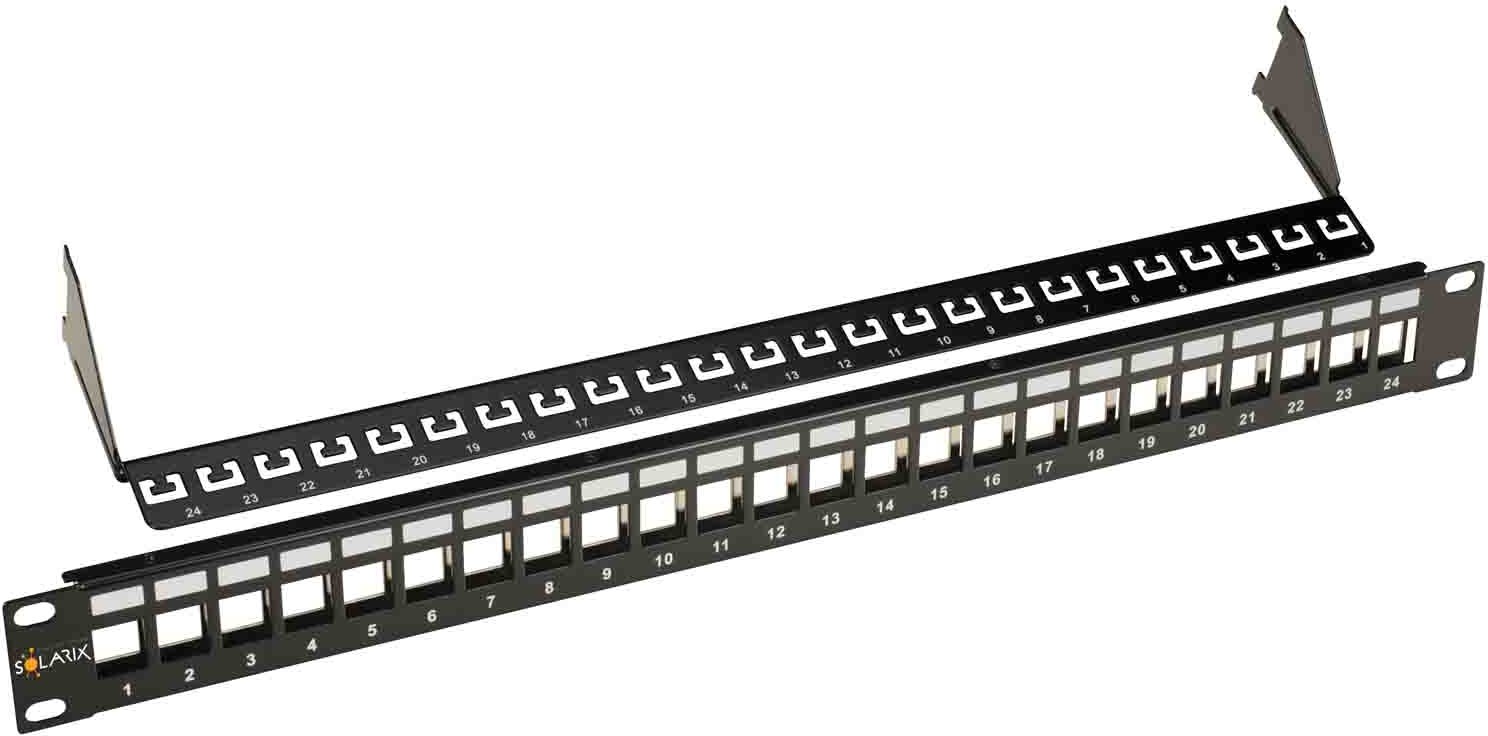 Solarix Patch panel uniwersalny nieobłożony 24 porty 1U czarny SX24M-0-STP-BK-UNI) 24200243