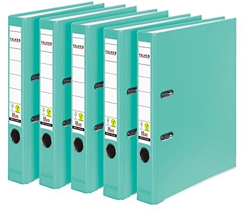FALKEN 5x Falken PP-Color segregator dźwigniowy A4 wąski 5 cm pastelowy turkus. Wyprodukowano w Niemczech. Teczka wegańska Segregator Wegański Vegan Segregator szczelinowy Segregator z mechanizmem 15003220