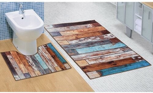 Bellatex Komplet dywaników łazienkowych Drewniana podłoga 3D , 60 x 100 cm, 60 x 50 cm