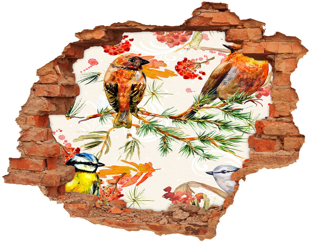 Wallmuralia.pl Naklejka 3D dziura samoprzylepna Iglaki i ptaki