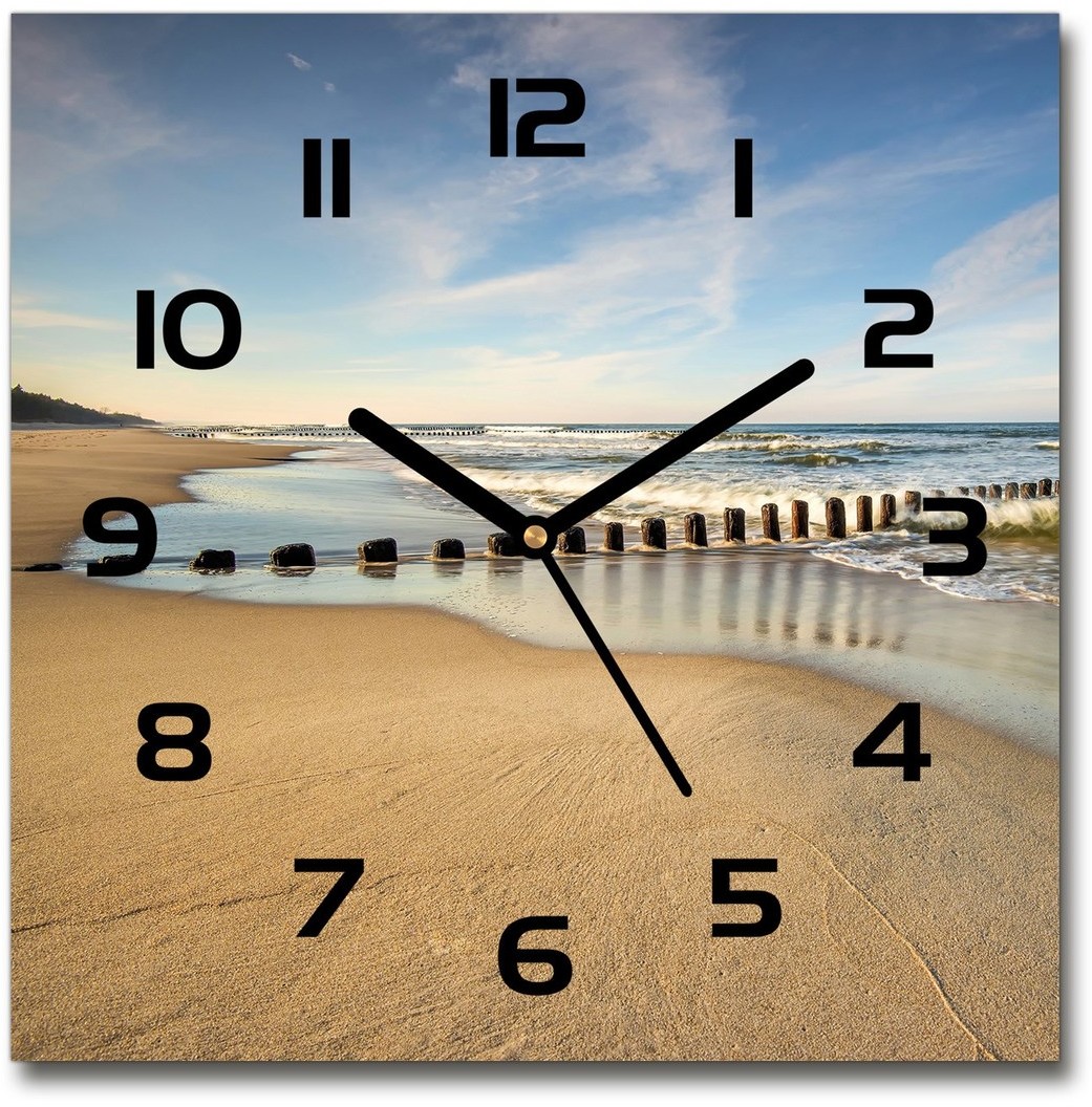 Zegar szklany kwadratowy Plaża nad Bałtykiem