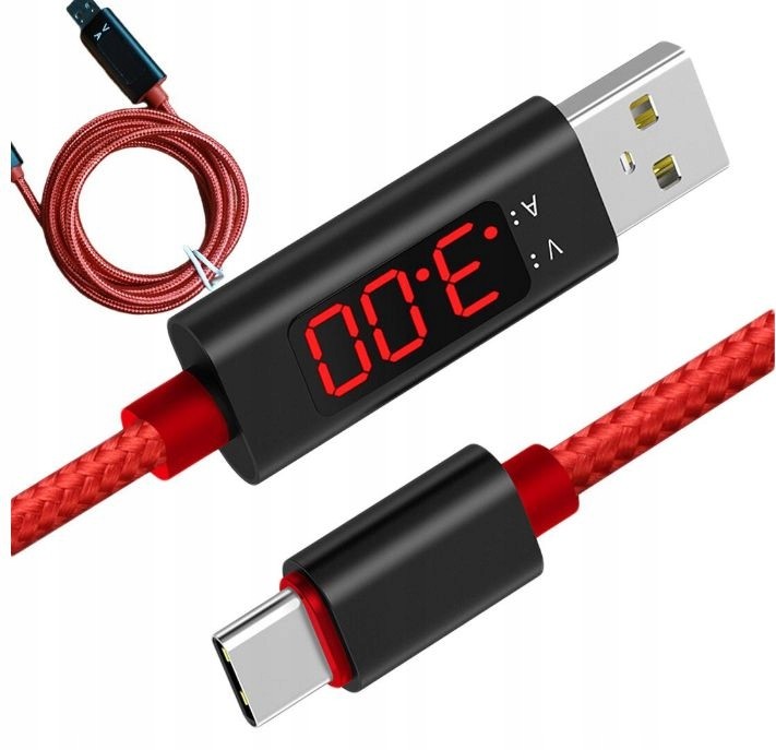 Przewód kabel Usb -> Usb typ C z woltomierzem