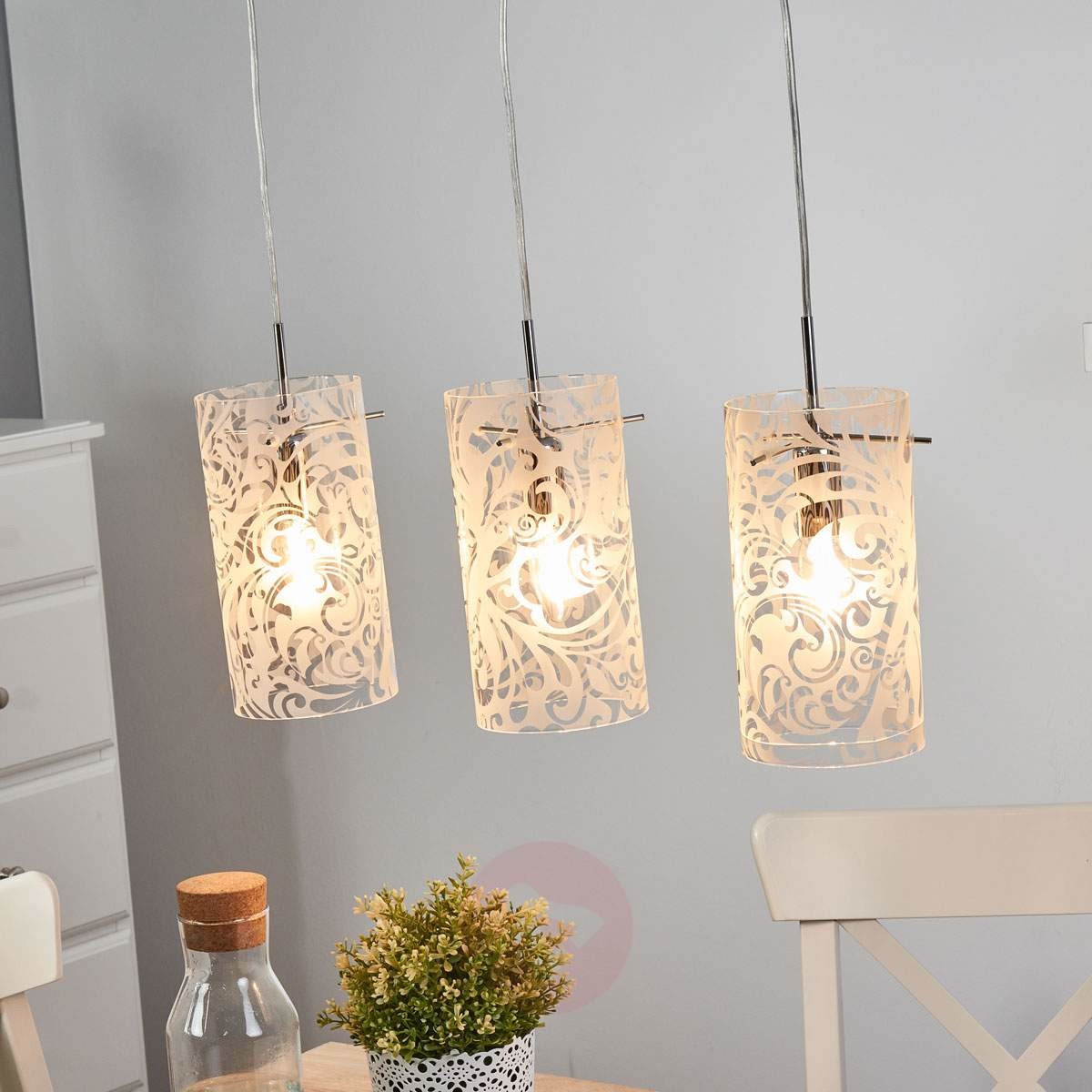 Szklana lampa wisząca Fresh z ornamentami