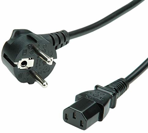 Value kabel zasilający, proste gniazdo IEC | kabel z wtyczką ze stykiem ochronnym i gniazdem IEC C13 | czarny | 0,6 m 19.99.1017