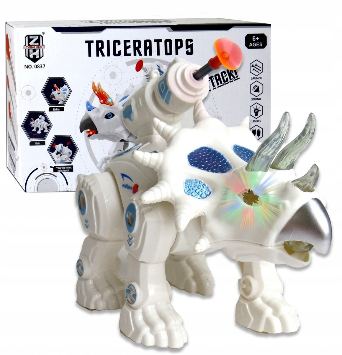 Dinozaur Triceratops Chodzi Świeci Strzela