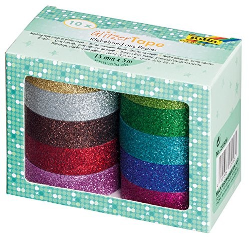 folia Folia 28509  rolka brokat Tape, w zależności od ok. 5 m X 15 MM, 10 rolek posortowane pod względem koloru